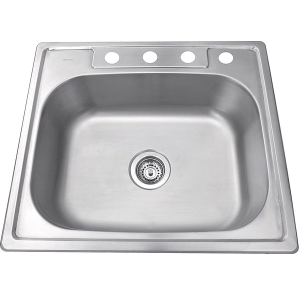 Nantucket Sinks 25In. Small Rectangle Single Bowl Self Rimming Stainless Steel Drop In Kitchen Sink, 18 ga. NS2522-8